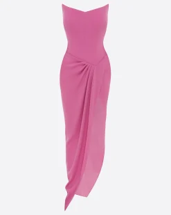 Strapless Corset Asymmetrical Drape Gown in Crepe