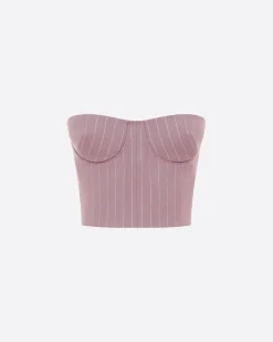 Strapless Crop Top in Lurex Pinstripe