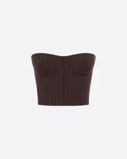Strapless Crop Top in Lurex Pinstripe