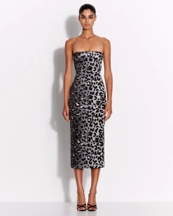 Strapless Dress in Printed Velvet