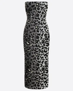 Strapless Dress in Printed Velvet