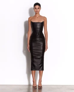 Strapless Longline Corset Dress in Leather