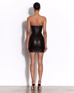 Strapless Longline Corset Mini Dress in Leather