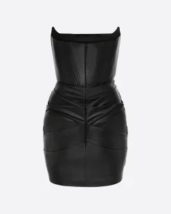 Strapless Longline Corset Mini Dress in Leather