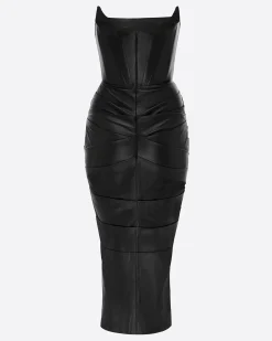 Strapless Longline Corset Dress in Leather