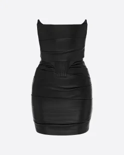 Strapless Longline Corset Mini Dress in Leather