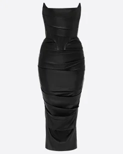 Strapless Longline Corset Dress in Leather