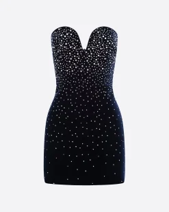 Strapless Sweetheart Mini Dress in Crystal Velvet