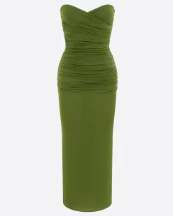 Strapless Sweetheart Ruched Dress in Crepe Jersey