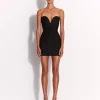 Strapless Sweetheart Twist Mini Dress in Wool Pinstripe