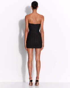 Strapless Sweetheart Twist Mini Dress in Wool Pinstripe