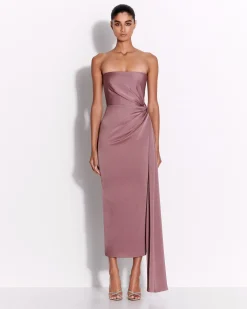 Strapless Twist Dress in Satin Crepe