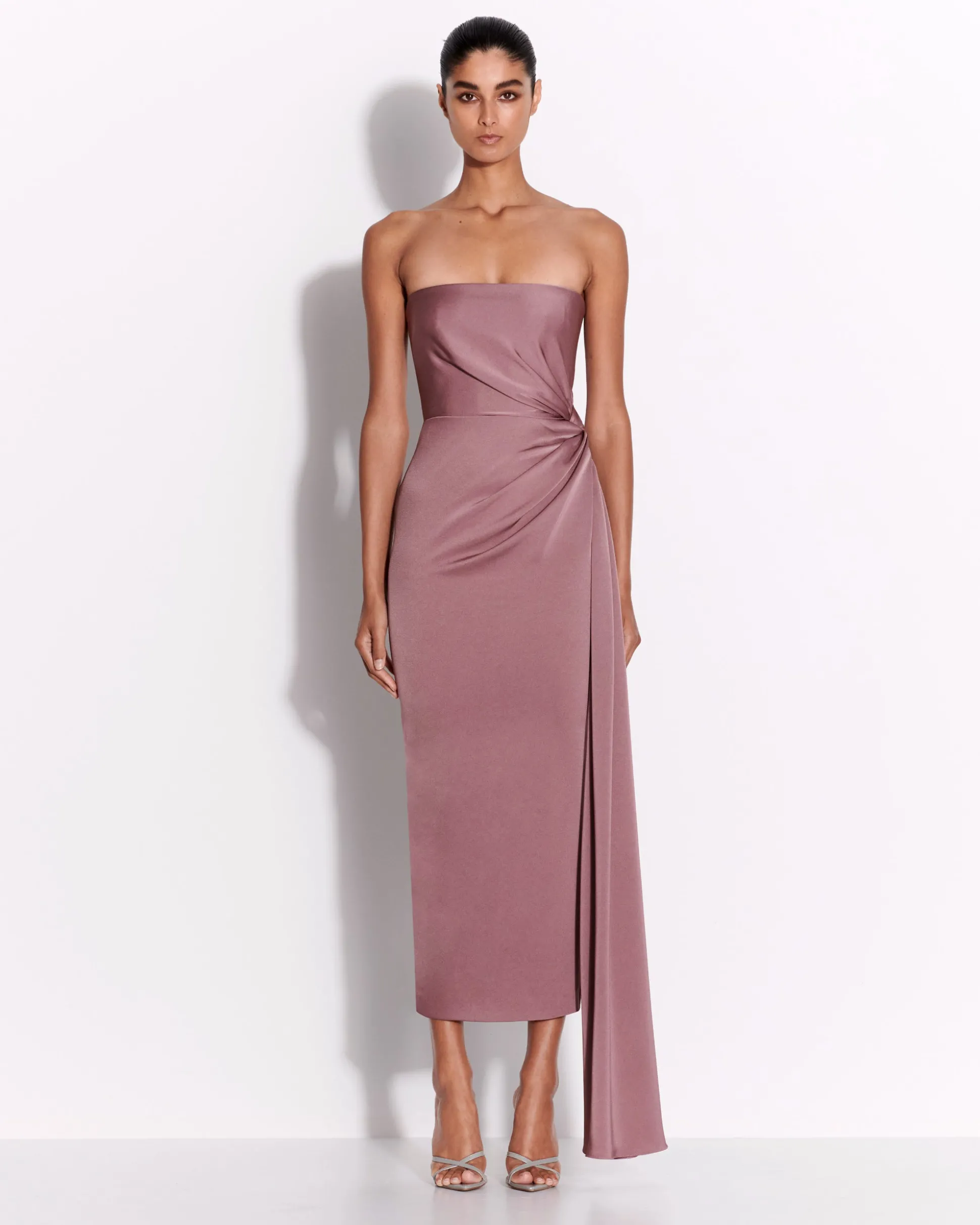 Strapless Twist Dress in Satin Crepe
