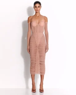 Sweetheart Ruched Dress in Fine Mesh