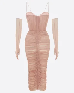 Sweetheart Ruched Dress in Fine Mesh
