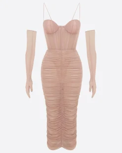 Sweetheart Ruched Dress in Fine Mesh