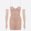 Sweetheart Ruched Mini Dress in Fine Mesh
