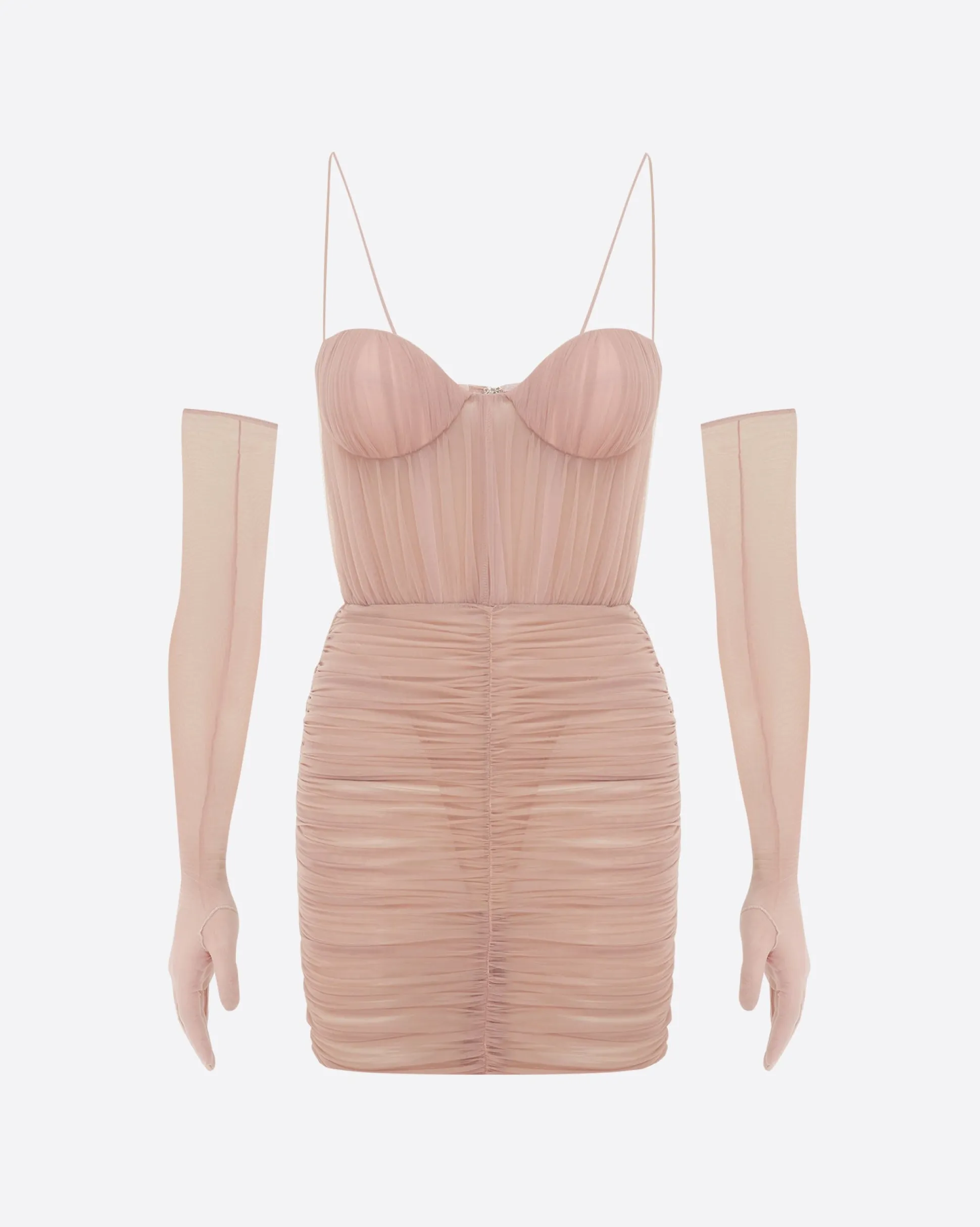 Sweetheart Ruched Mini Dress in Fine Mesh