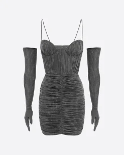 Sweetheart Ruched Mini Dress in Crystal Jersey