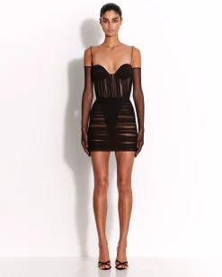 Sweetheart Ruched Mini Dress in Fine Mesh
