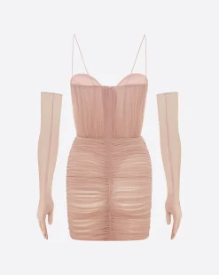 Sweetheart Ruched Mini Dress in Fine Mesh
