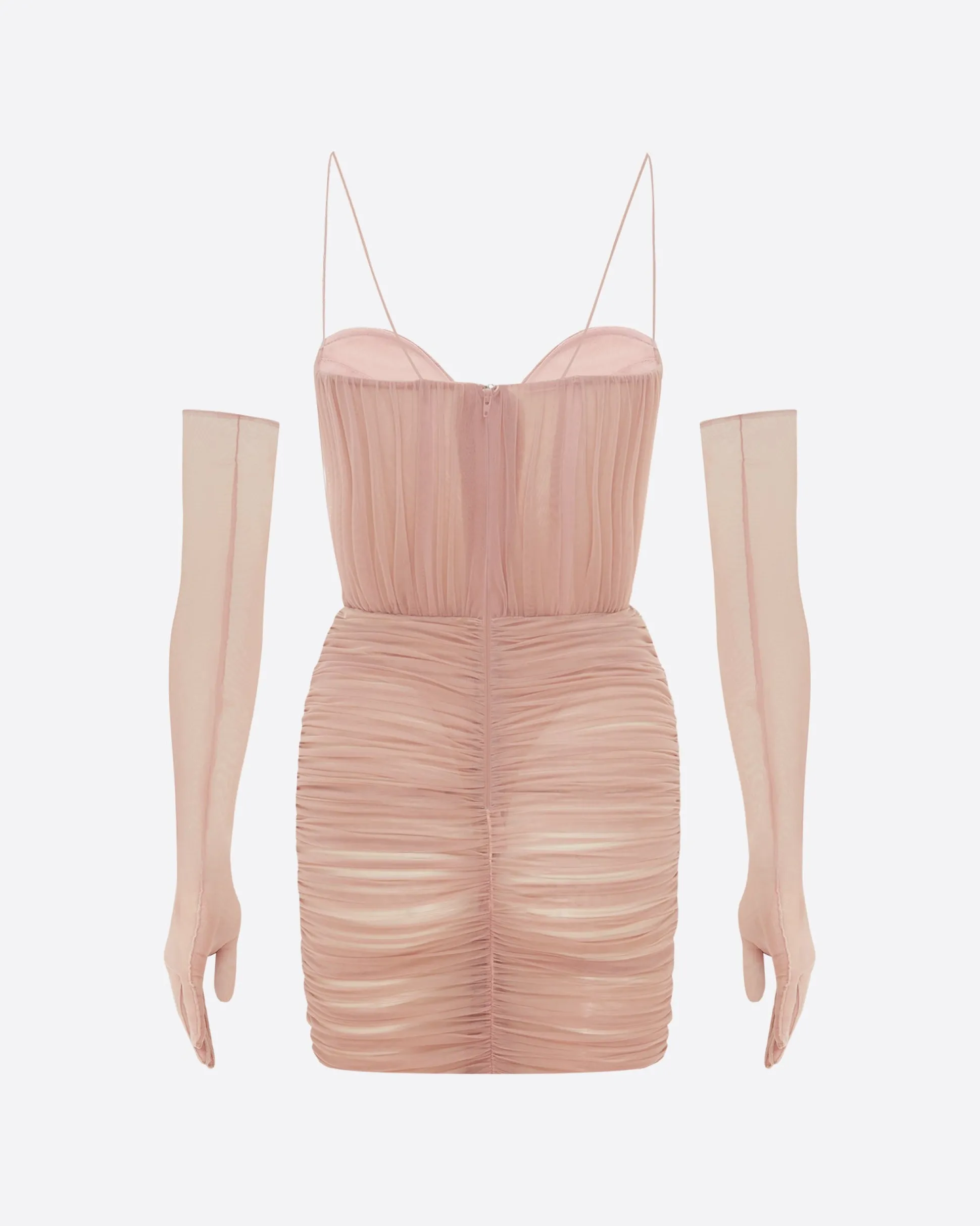 Sweetheart Ruched Mini Dress in Fine Mesh
