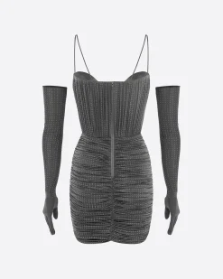 Sweetheart Ruched Mini Dress in Crystal Jersey
