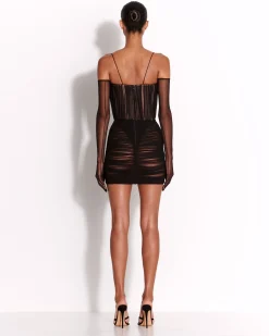 Sweetheart Ruched Mini Dress in Fine Mesh