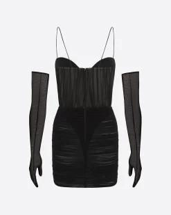 Sweetheart Ruched Mini Dress in Fine Mesh