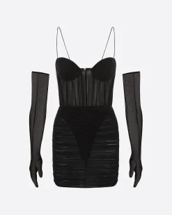 Sweetheart Ruched Mini Dress in Fine Mesh