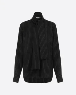 Tie Shirt in Wool Pinstripe