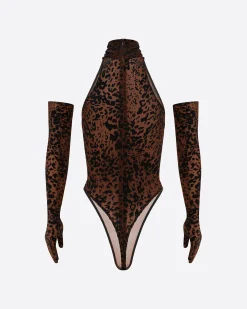Turtleneck Bodysuit in Leopard Burnout