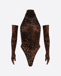 Turtleneck Bodysuit in Leopard Burnout