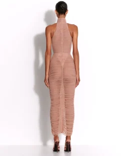 Turtleneck Ruched Column in Fine Mesh